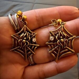 Avon Gold Spider Web Earrings with Crystal Accent